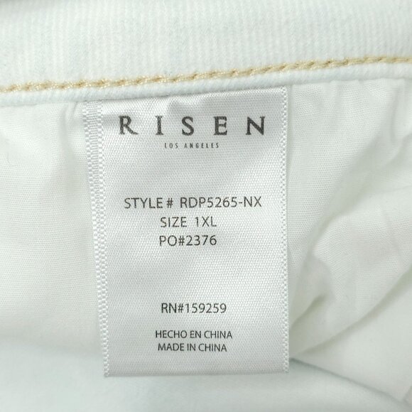 Risen Jeans Crop White with Faded Blue Tone High Rise Distressed Sz 1XL Stretch - Picture 4 of 15